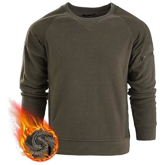 Men's Tactical Winter Fleece Pullover Hoodie Warm Long Fleece Hatless-army Green